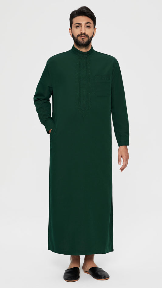 Qamis - Saudí Verde con bordado de corbata
