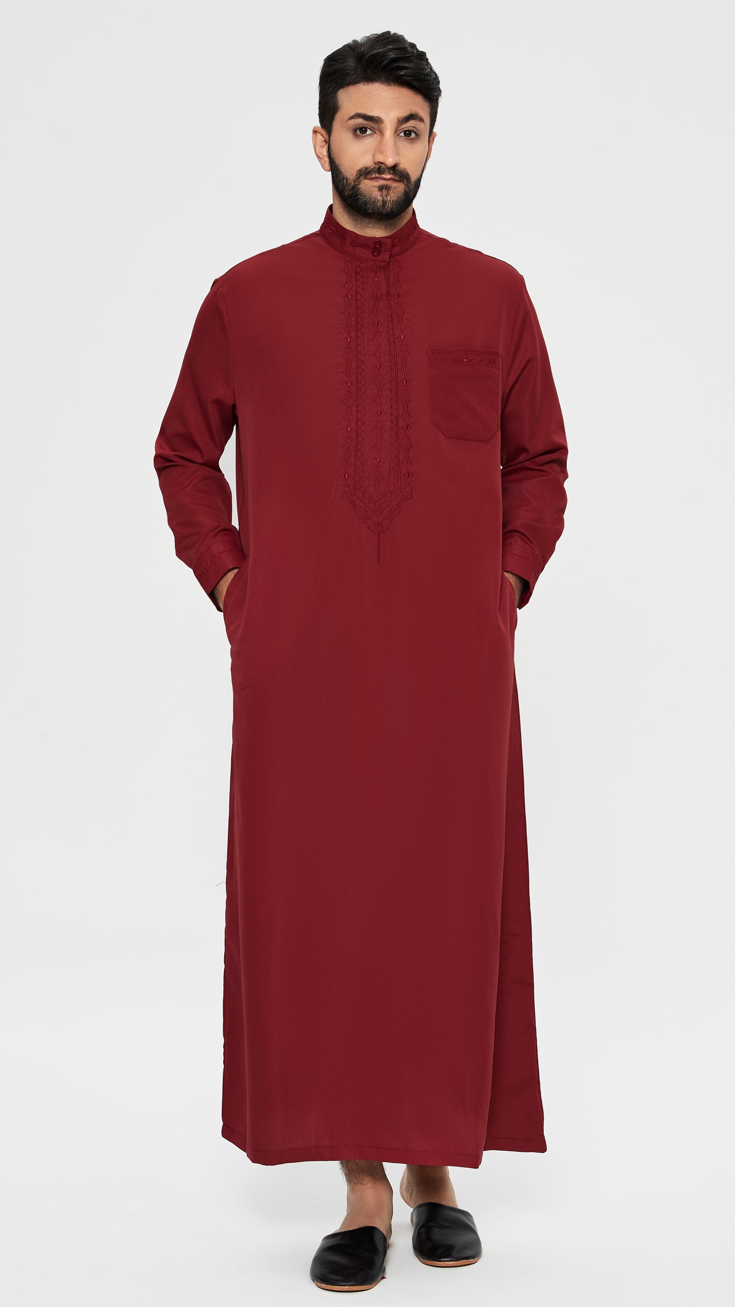Qamis - Saudi Burgundy with chest embroidery