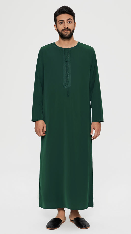 Qamis - Emirati Green with tie embroidery