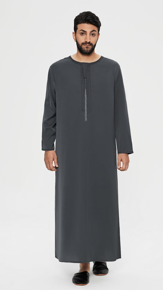 Qamis - Emirati Grey with tie embroidery