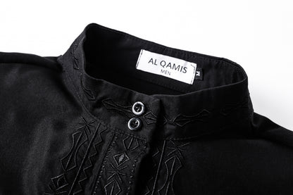 Qamis - Saudi Black with chest embroidery